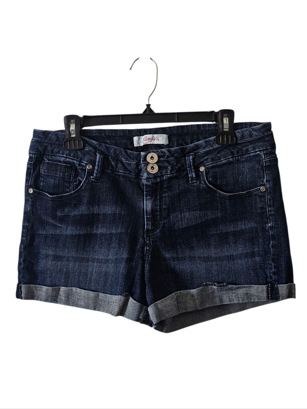 Candies Denim Shorts Womens Sz 13 Dark Wash Cuffed Low Rise Double Button